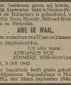 Arie de Waal, overlijdensbericht (bron: J. Vos)
