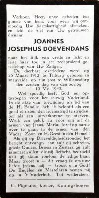 J.J. Doevendans, bidprentje (bron: Oorlogsgravenstichting)